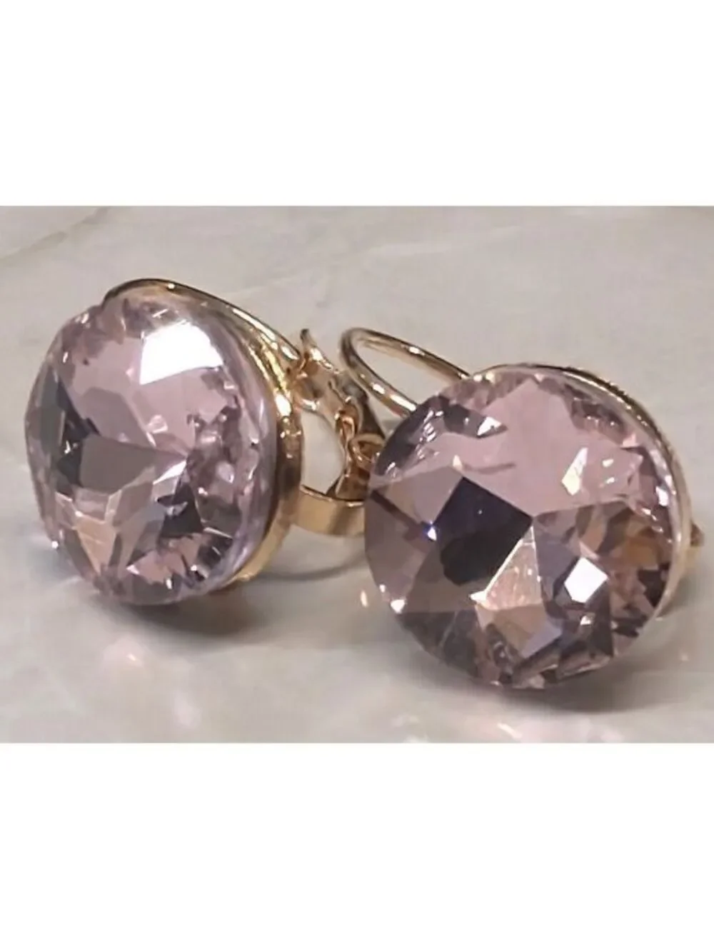 New 14K GP Gold PLated Round Ballerina Pink Faceted Austrian Crystal Earrings